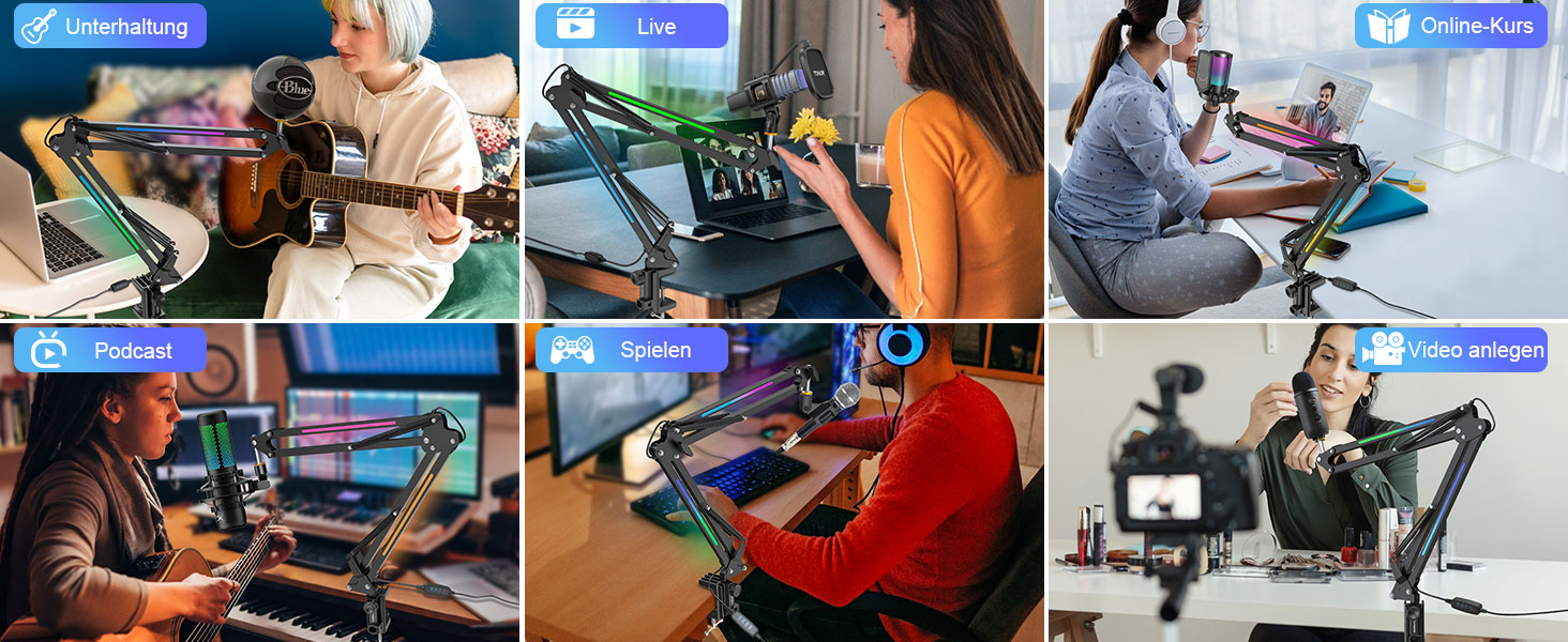 Мікрофонний стійкий тримач ZealSound з RGB підсвічуванням, адаптер 3/8