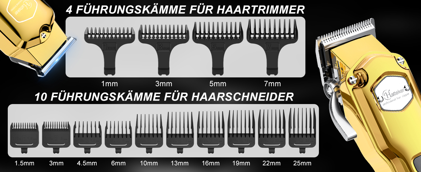 Професійна машинка для стрижки волосся Hatteker для чоловіків, водонепроникна, з живленням від батарейок (Gold)