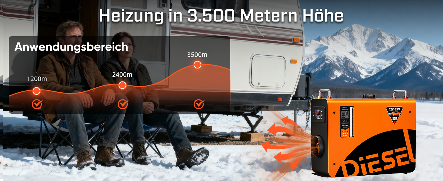 Дизельний опалювач LDHTHOPI 8 кВт, 12/24V з таймером, LCD-дисплеєм та пультом керування. Швидкий нагрів, 4.5L. Економія енергії для гаража, кемпінгу, автодому (Помаранчевий)