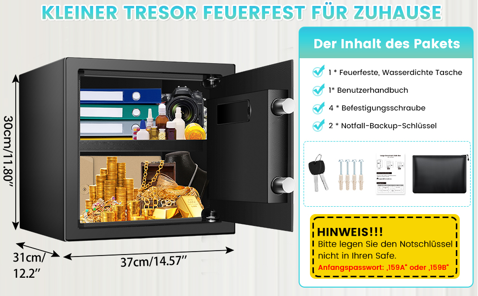 Великий сейф для дому: вогнестійкий, водонепроникний, з ключем та кодовим замком, 40л