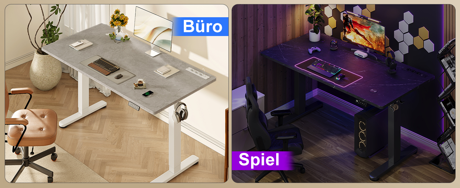 DEVOKO Стол для роботи з регулюванням висоти 140 x 70 см з розеткою, бездротовою зарядкою та USB – Електричний стіл для комп'ютера з функцією пам'яті та кабельною організацією – Ідеально для геймінгу та офісу, сірий 140 x 70 см