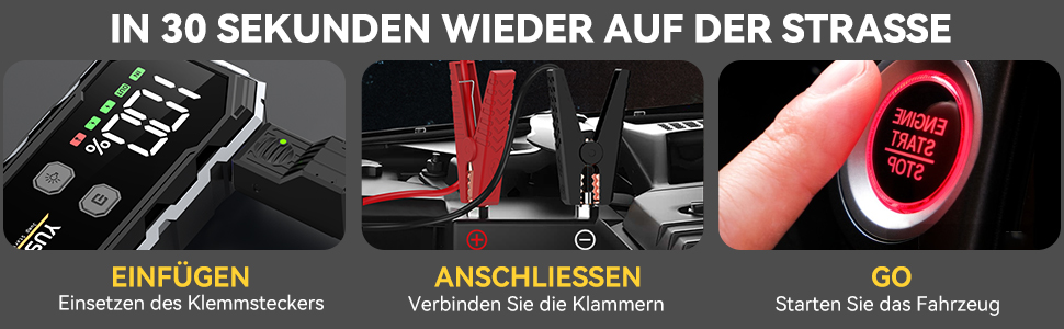 Powerbank для автомобіля Starthilfe: 6000A, 12V, бустер для акумулятора, LCD-дисплей, 4 режими LED-підсвічування. Підходить для бензинових (8L) та дизельних (6L) авто, SUV, мотоциклів, газонокосарок.