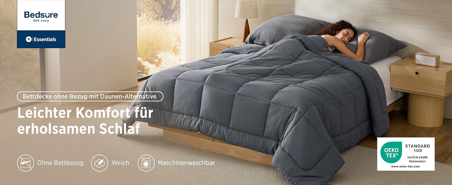 Всесезонна ковдра BEDSURE 240x220 см, стібана ковдра Oeko-TEX, сіра, середньої щільності