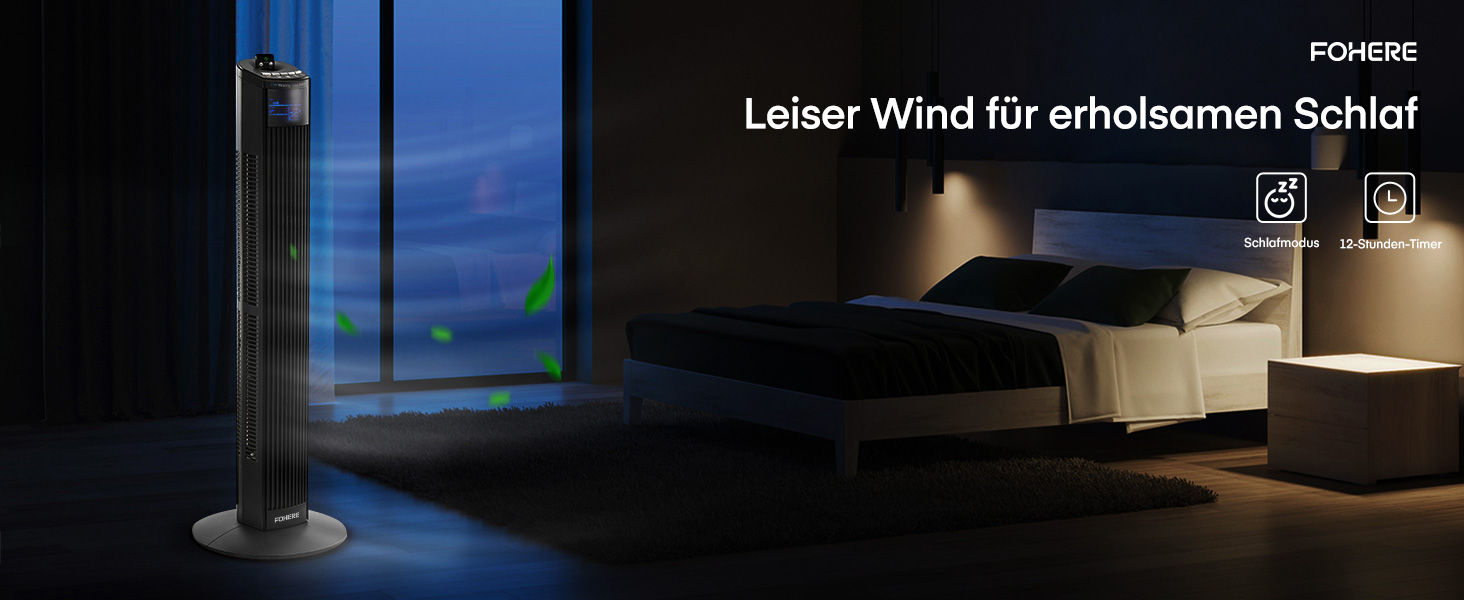 Вентилятор підлоговий FOHERE Leiser Turmventilator 91 см з пультом, таймером та нічним режимом, чорний