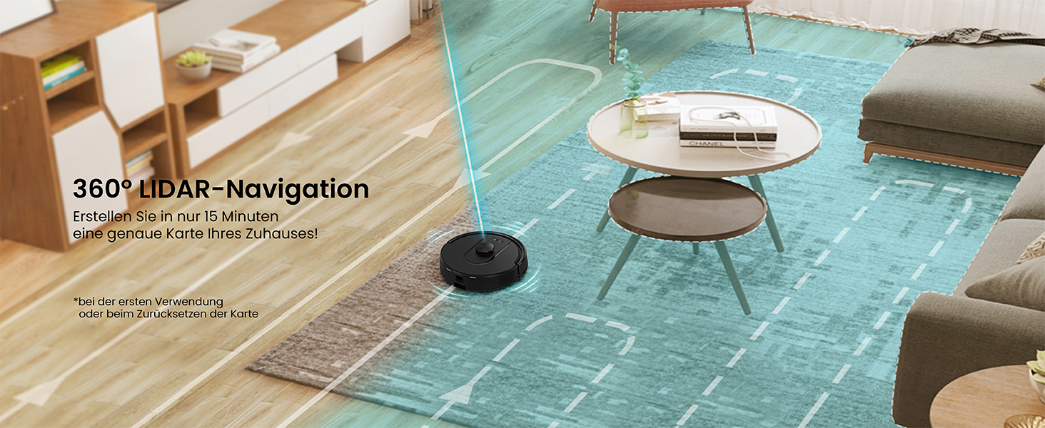 Робот-пилосос Vexilar W11 з функцією миття, 3 л, потужність 6000Pa, час роботи 180 хв, LiDAR навігація, 15 зон заборони, керування через додаток, для килимів та шерсті тварин