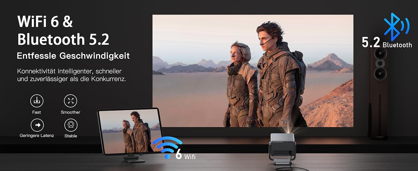 Проектор VOPLLS B-21000L 4K з автофокусом та корекцією трапецеїдальних спотворень, 28000 люмен, WiFi6, Bluetooth, Dolby Audio, Full HD 1080P, для дому та вулиці