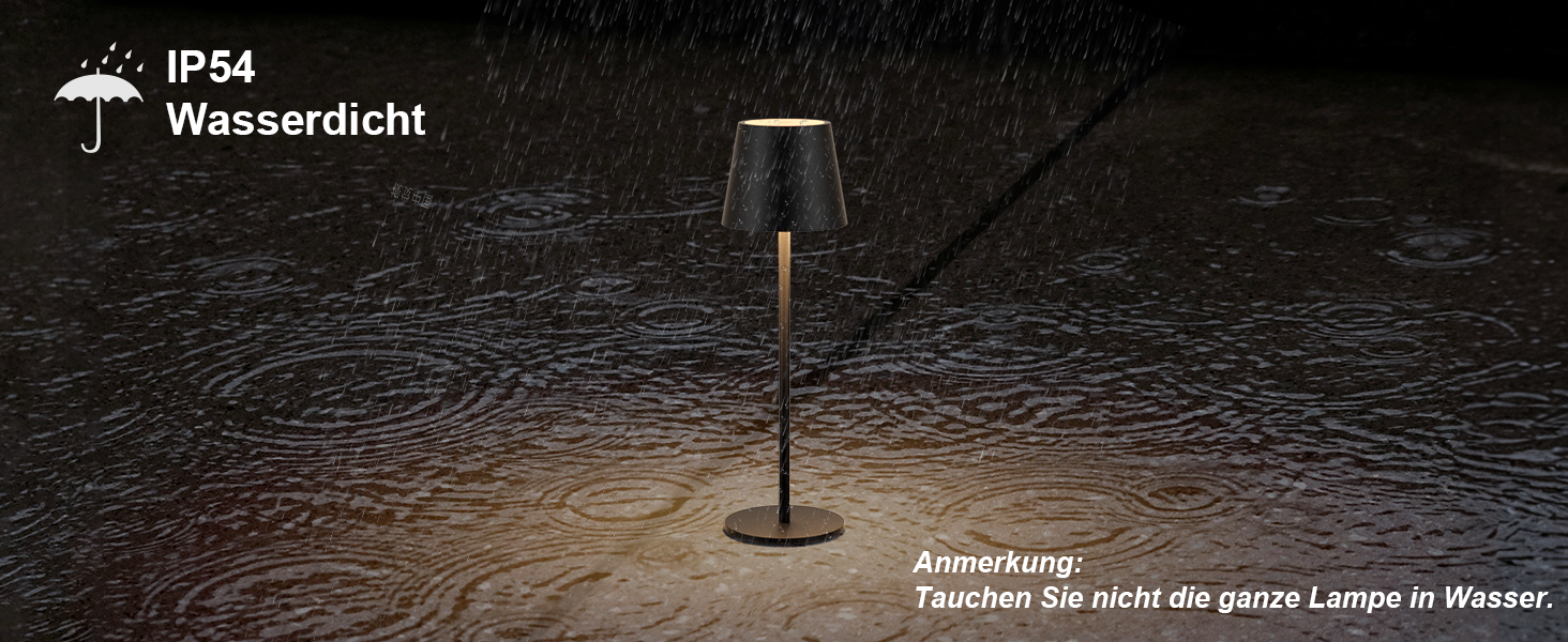 LED настільна лампа Klighten з регулюванням яскравості, акумуляторна, чорна, для дому та вулиці, USB-C, тепле світло 3000K, алюміній, IP54, вологостійка