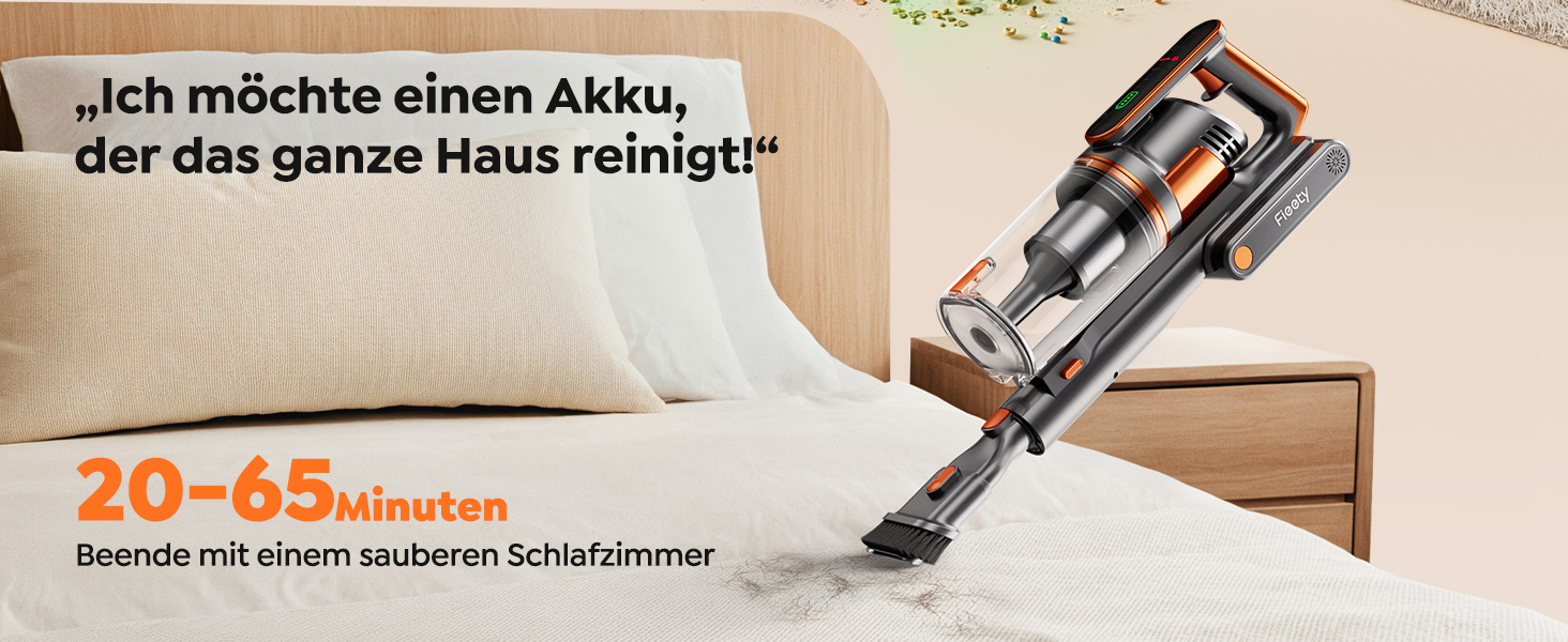 Бездротовий пилосос Fieety з акумулятором, 600W, 50kPa, 65 хв роботи, станція для зарядки на стіні, ароматерапія, автоматичний режим, сенсорний екран, висувний шланг 1 м для твердих поверхонь, килимів, шерсті тварин, автомобіля