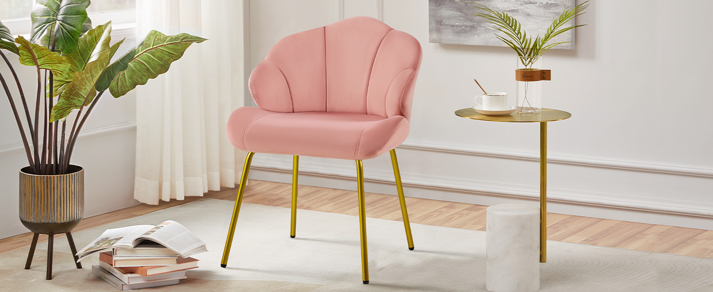 Крісло Yaheetech у формі мушлі, сучасне крісло-навушник, з металевими ніжками, поліестер, для вітальні/туалетного столика/спальні, комплект, білий (1), рожевий