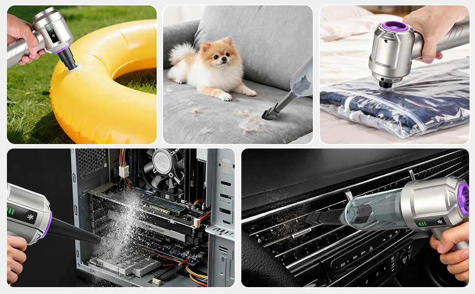 Акумуляторний ручний пилосмок для авто та дому 22000Па, безщітковий двигун, з функцією видування, 3 HEPA-фільтрами та набором щіток