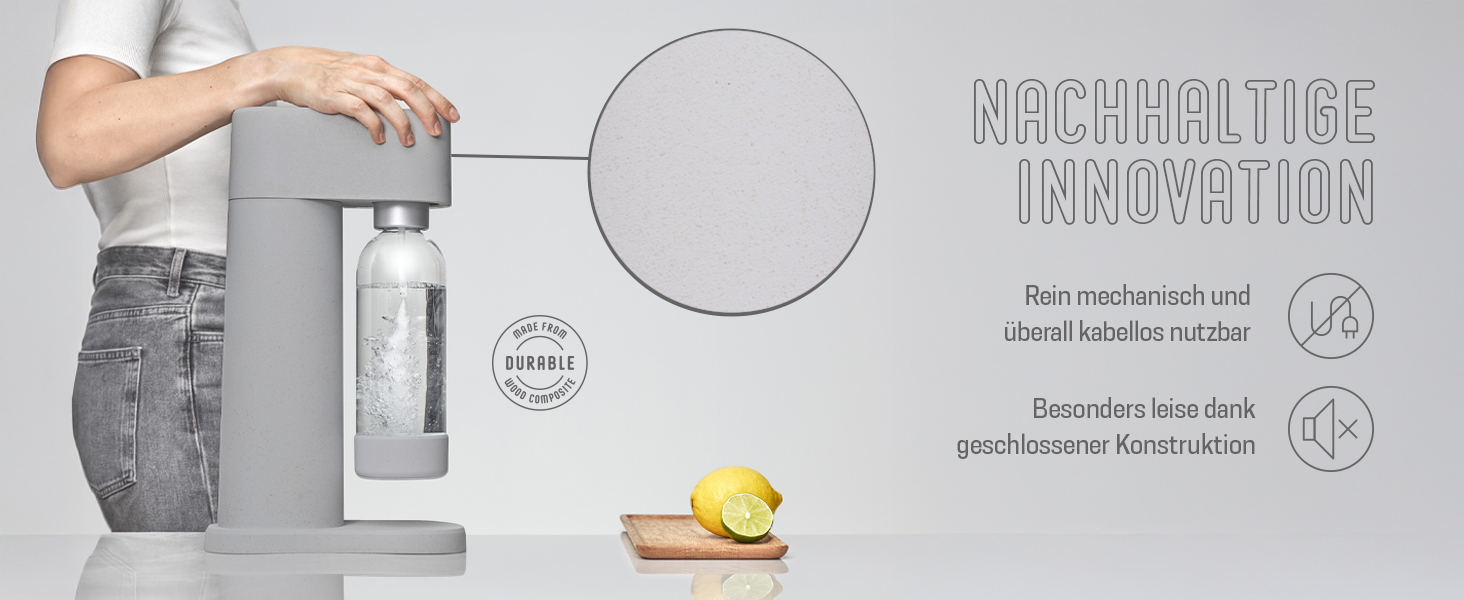 Сифон для газування води Mysoda Woody Wassersprudler (Pigeon), сірий, з CO2-циліндром