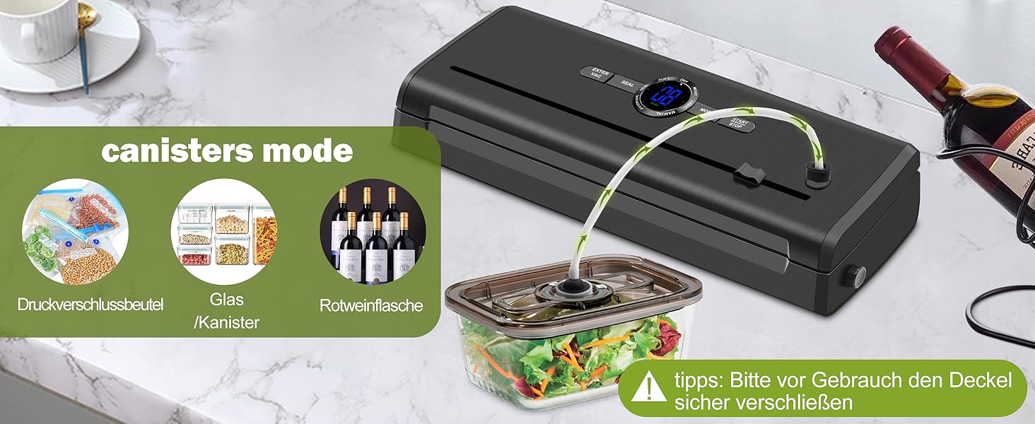 Вакууматор для продуктів 7 в 1, професійний вакуумний пакувальник з подвійним швом, цифровим таймером та різаком, комплект з 50 пакетами (Чорний)