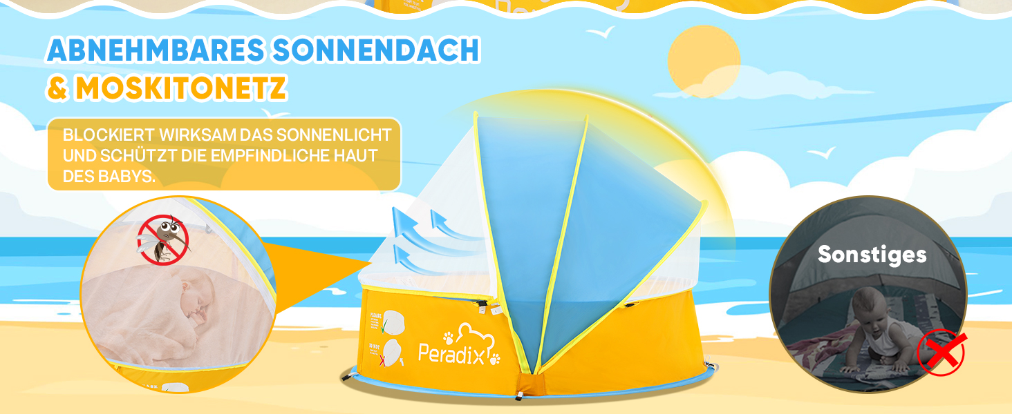 Дитяче басейн-тент Peradix 4-в-1 з UV захистом, басейн з кульками, москітна сітка, ігровий намет для дітей, літній басейн для ігор (блакитно-жовтий)