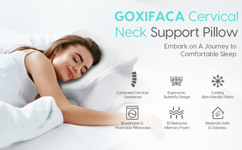 Ортопедична подушка GOXIFACA з піною з пам'яті для шиї та плечей, ергономічна підтримка шиї для сну на боці, спині та животі, знімний чохол (біла)