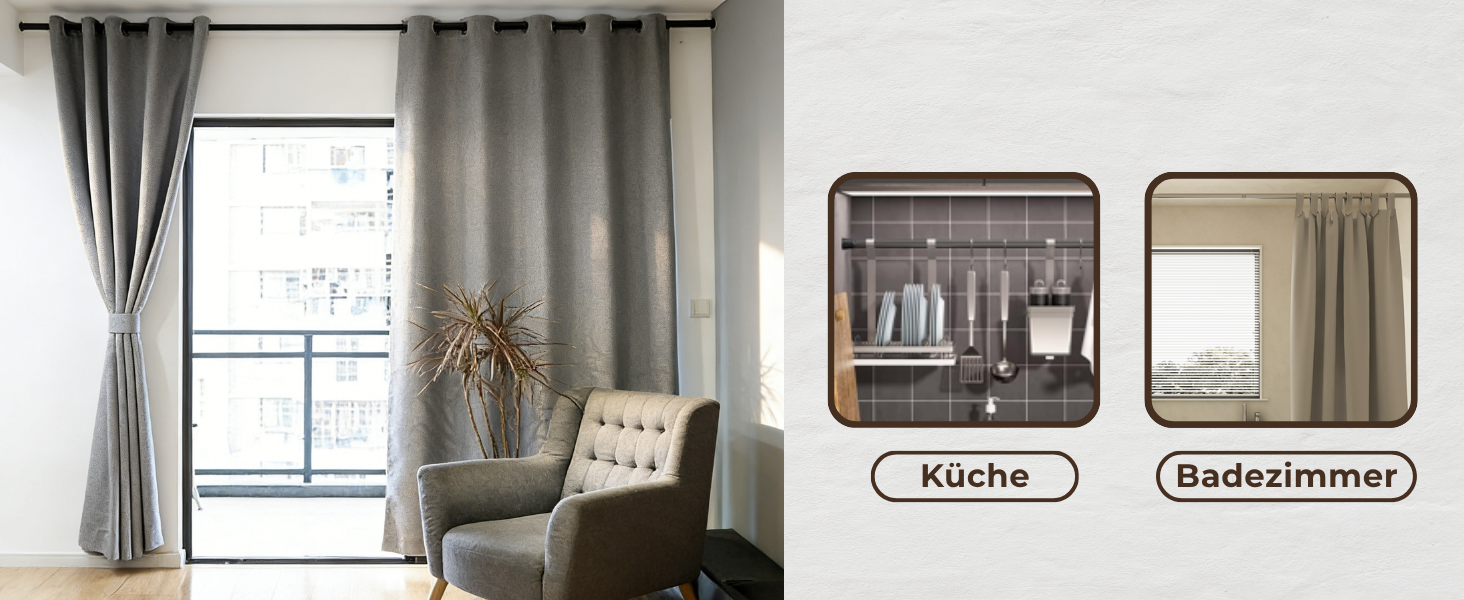 Телескопічний карниз для штор без свердління та гвинтів, розсувна штанга для ванної кімнати та гардероба, біла, 85-265 см (Ø 32 мм)