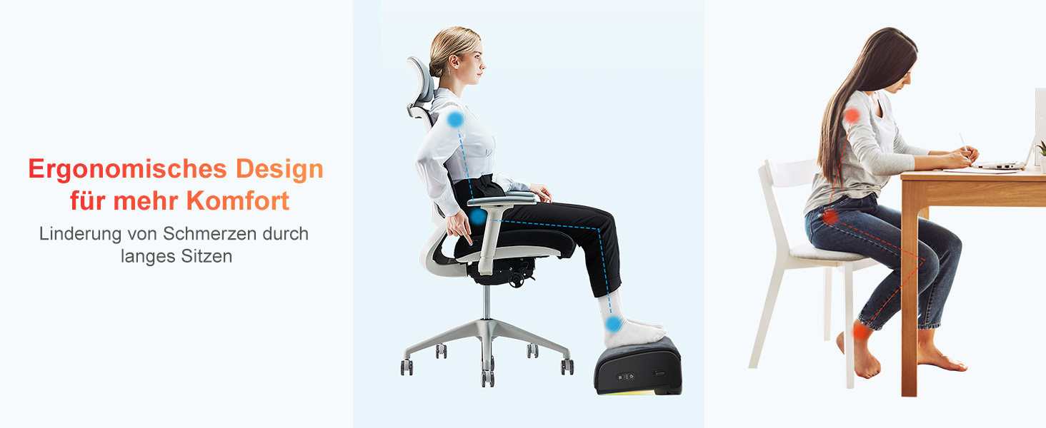 Підставка під ноги Comfier для столу, 2 режими температури (до 60°C), ергономічна підставка під ноги для офісу/дому, 2 регульовані висоти, 44x13x28 см