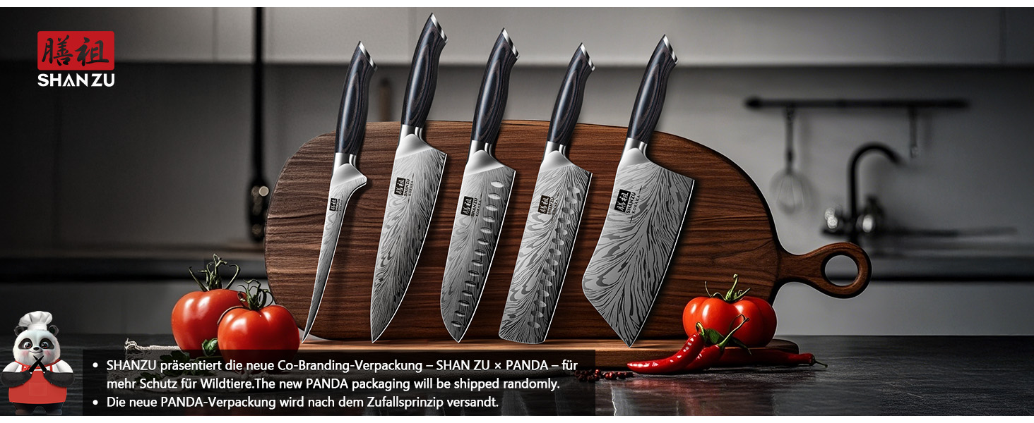 Японський кухонний ніж SHAN ZU 20 см з порошкової сталі, професійний кухарський ніж з високим вмістом вуглецю, ергономічна ручка з паккавуда