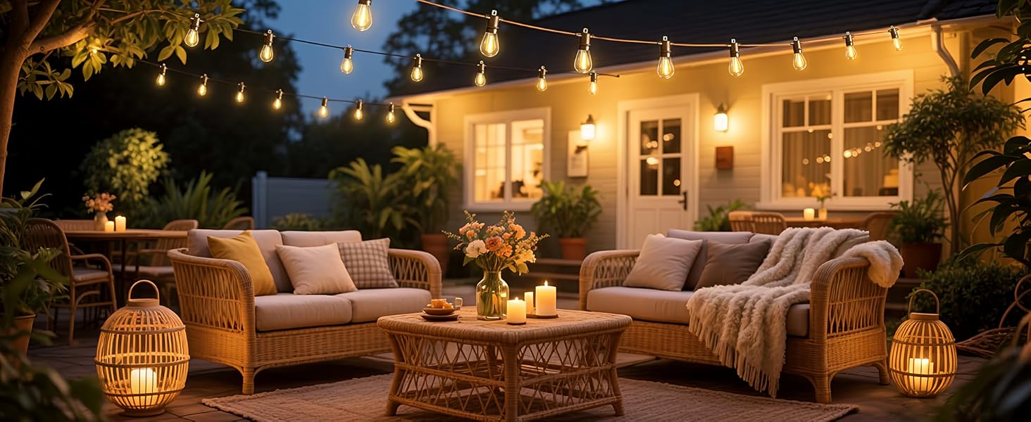 BRIMAX LED гірлянда для вулиці, 30м, 220-240V, IP44, 46+4 лампочки G40 E12 1W, 2200K, розширювана, для кемпінгу, ярмарку, саду, вечірки