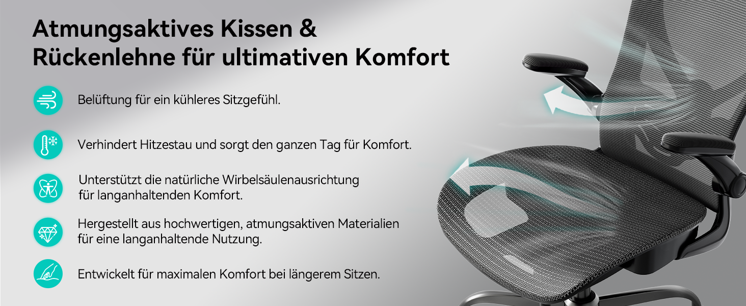 Офісне крісло LarkLeaves з ергономічною підтримкою спини, регульованими підлокітниками, сітчастою спинкою та підголівником, для офісу, навчання, бібліотеки, 140 кг, (Чорний, Lite)