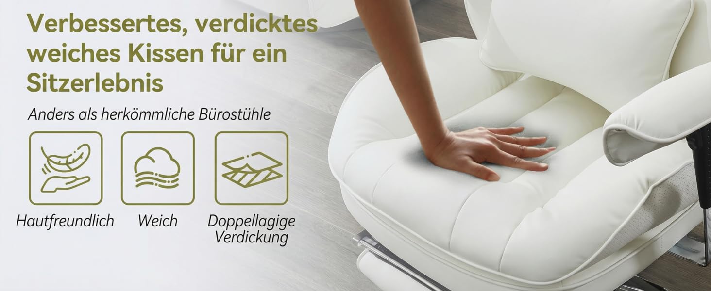 Ергономічне офісне крісло Efomao з PU шкіри для дому та офісу, 200 кг, з підставкою для ніг та підтримкою попереку, чорне