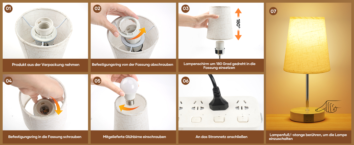 Настільна лампа Suright з торшером з льону, USB-портами A+C, регулюванням яскравості, дерев'яним цоколем, для спальні/вітальні (LED-лампочка в комплекті), бежева