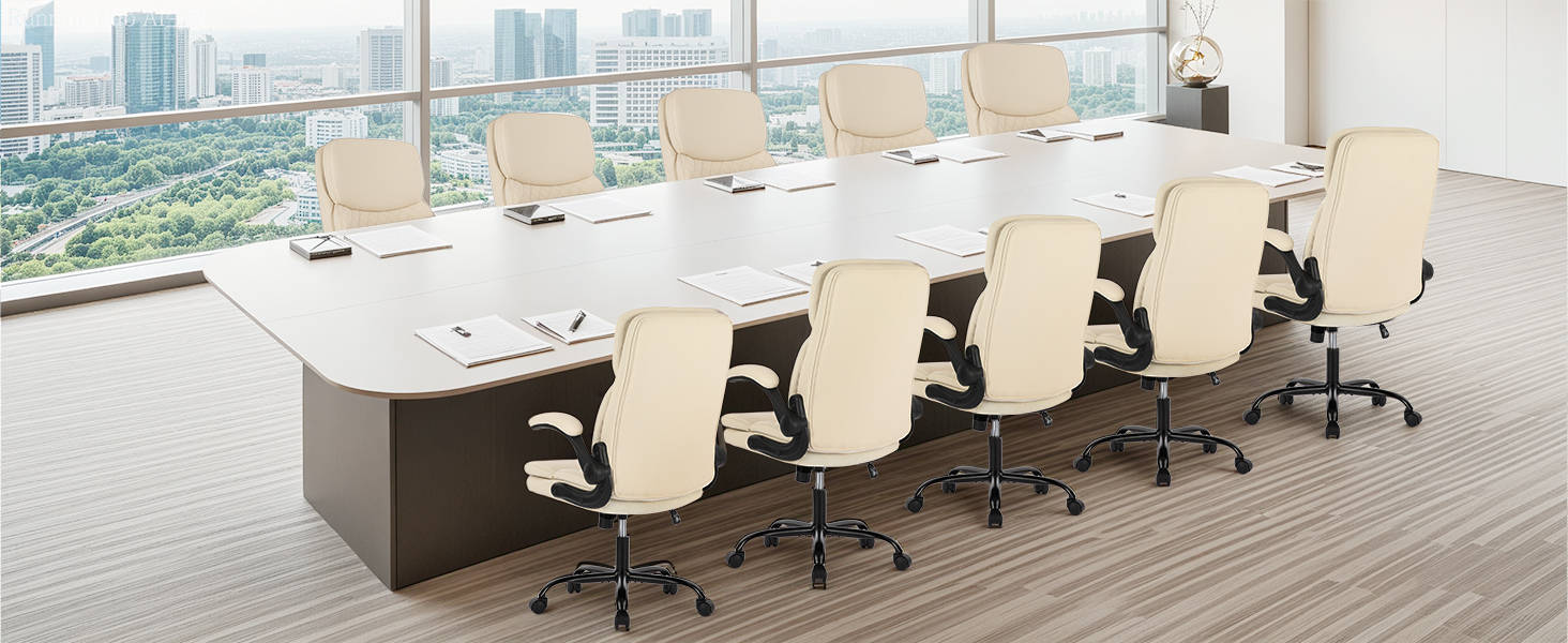 Офісний крісло Colamy: ергономічний, з високою спинкою, регульовані підлокітники, шкіряне покриття (слонова кістка)