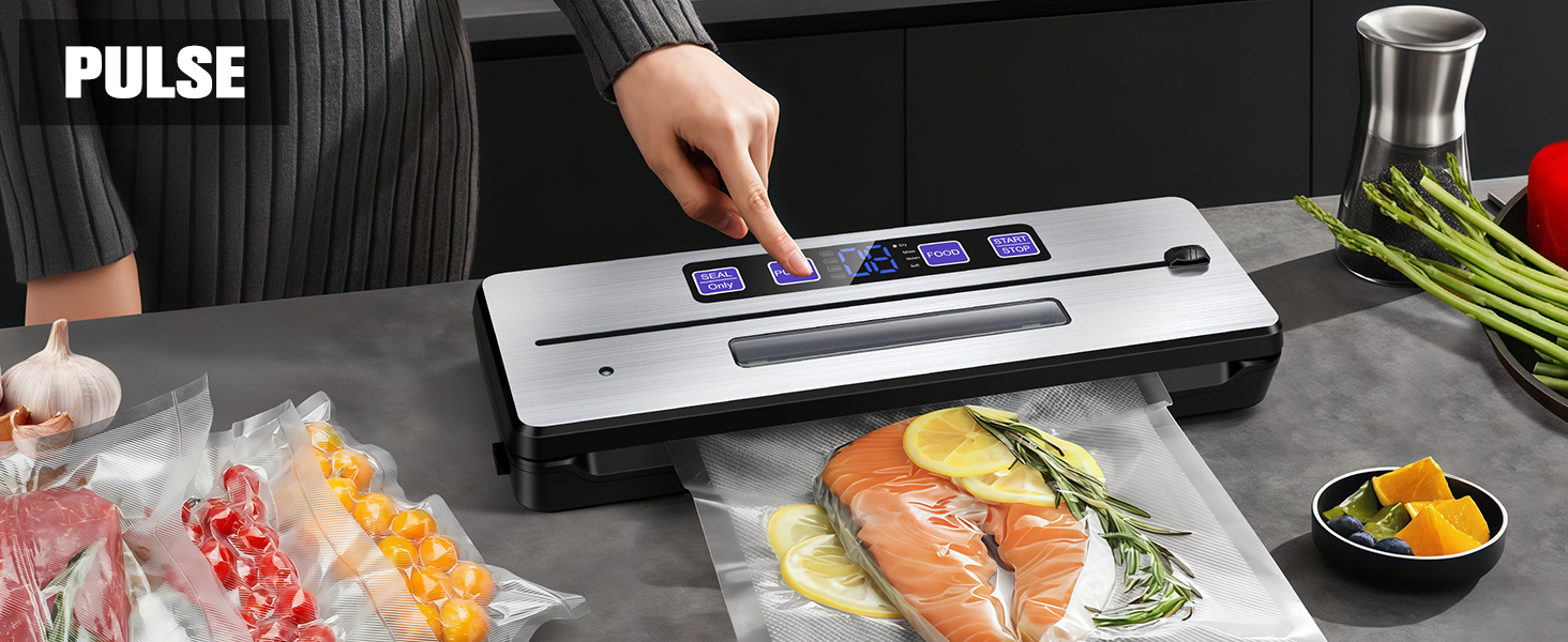 Вакууматор для продуктів LanBlu 7 в 1 з подвійним гарячим швом, вакуумний пакувальник для сухих та вологих продуктів, 80кПа