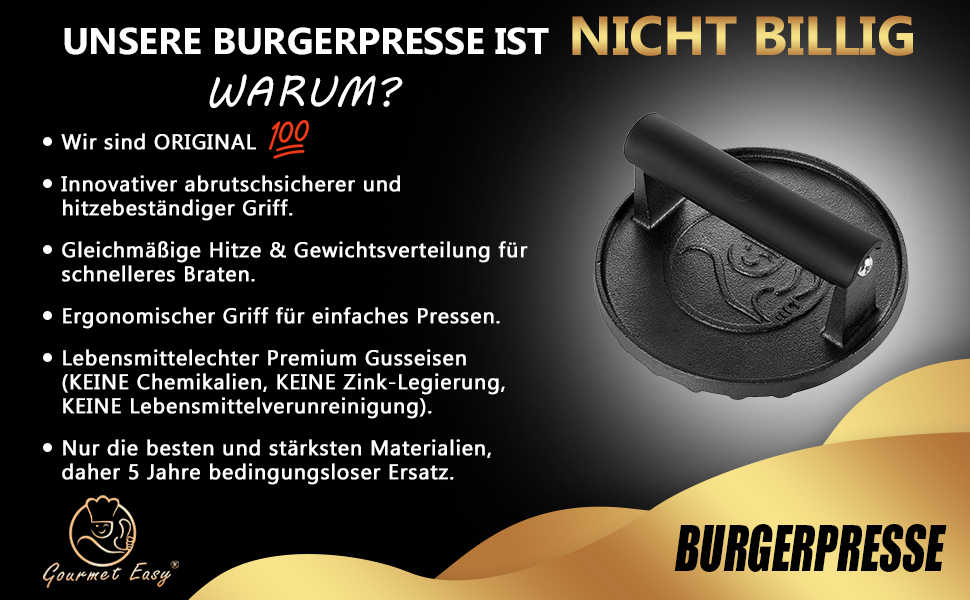 Пресс для бургерів з чавуну Gourmet Easy | Smasher для смачних гамбургерів та Smash Burger (Ø15см)