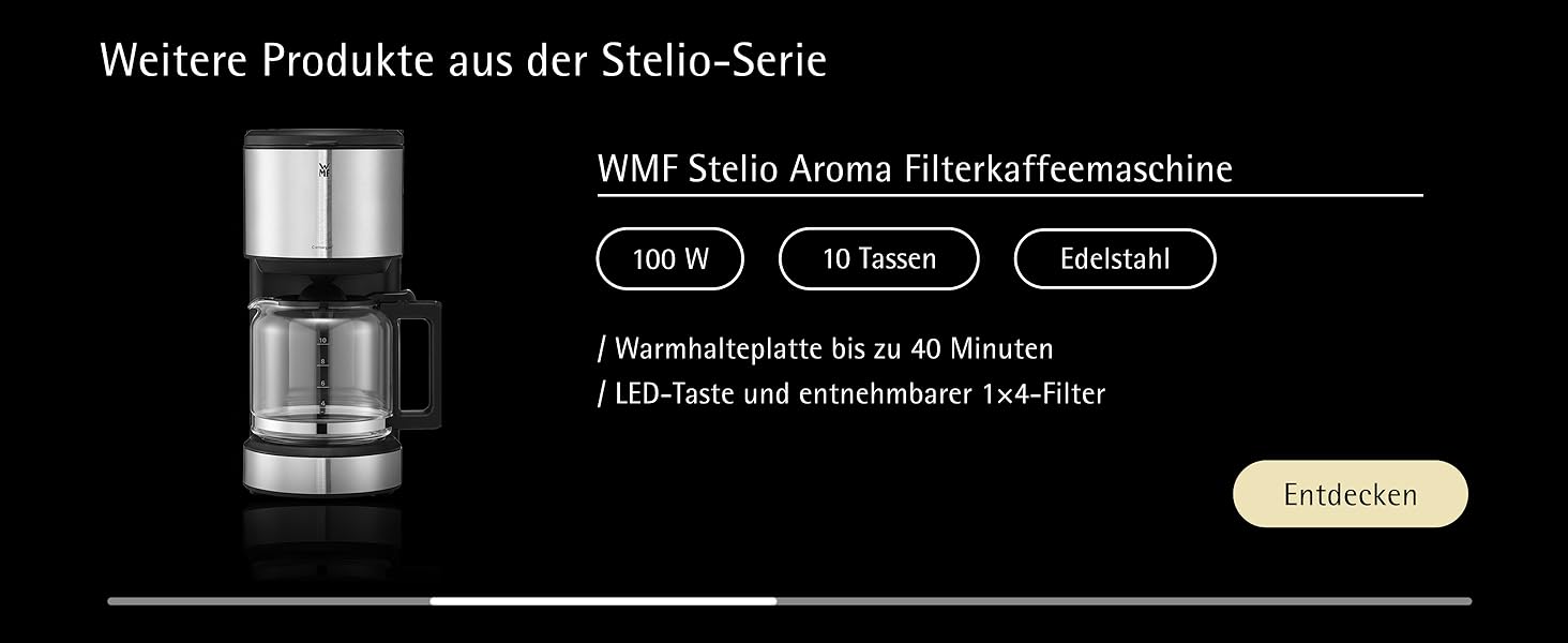 Електричний чайник WMF Stelio 1,7л з нержавіючої сталі, з фільтром від накипу, 2400 Вт, з підсвічуванням рівня води, захистом від перегріву, матове срібло