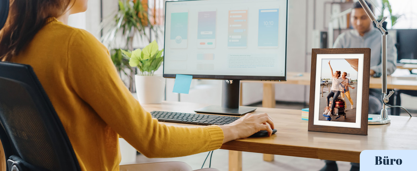 Цифровий фоторамка Frameo 10.1 дюйма з Wi-Fi, горіхове дерево, 32GB, IPS Touchscreen, Wi-Fi, фото/відео через додаток Frameo, подарунок для чоловіків та жінок