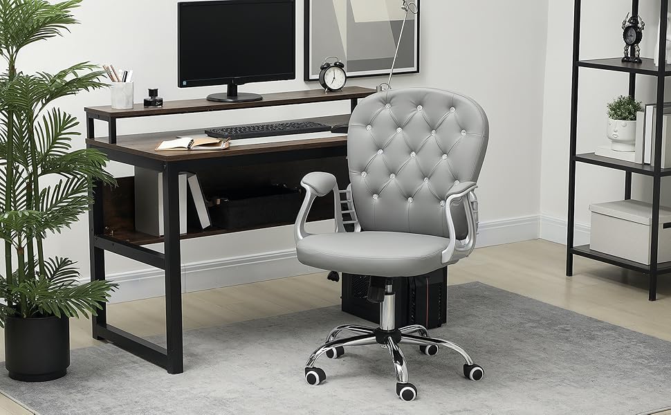 Крісло для дому та офісу Vinsetto: регульоване, поворотне, до 120 кг, штучна шкіра, білий (світло-сірий)