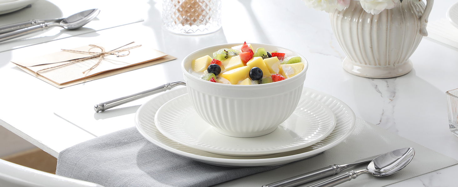 Набір посуду MALACASA LEILA, 18 предметів, порцеляна, скандинавський стиль, білий. Серія LEILA - 6 осіб, 18-ти частинний сервіз