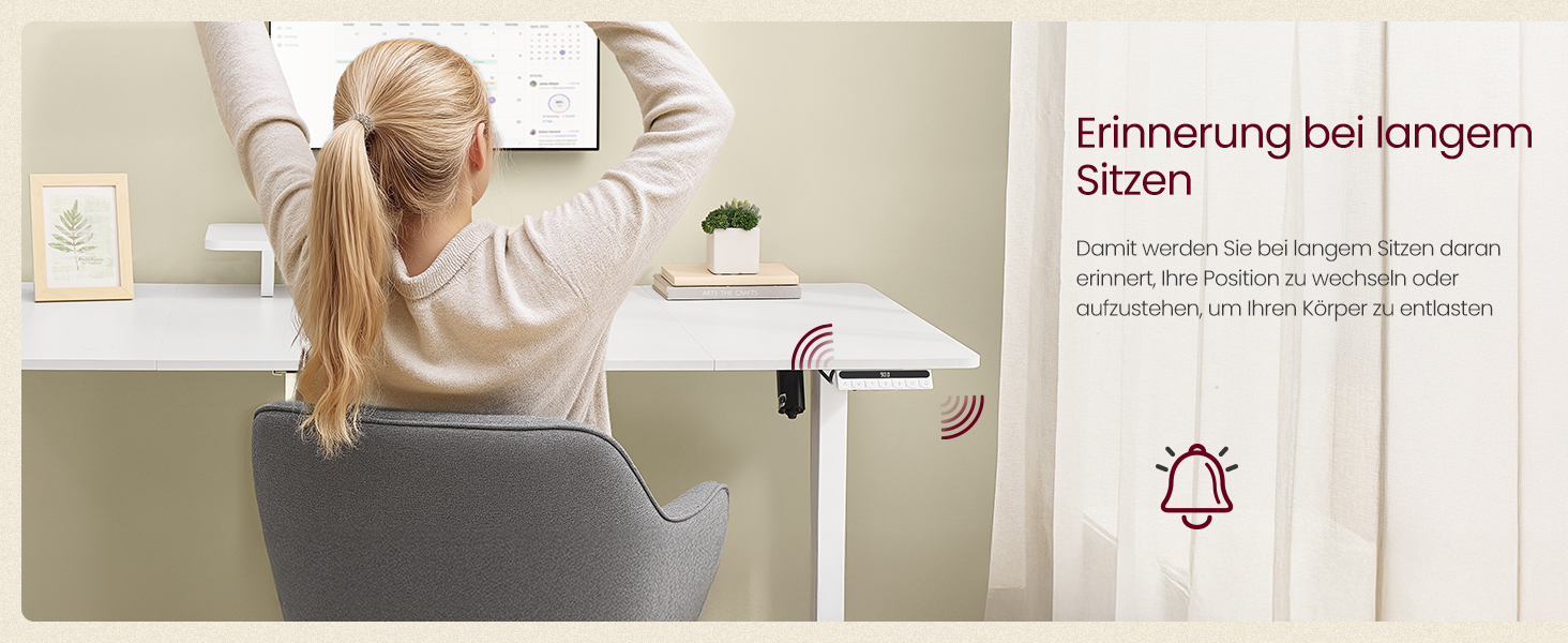 VASAGLE Регульований стіл, моніторний підставка, ящик, USB-C, нагадування про сидячий спосіб життя, для офісу, 140 x 70 см, Wolkenweiß