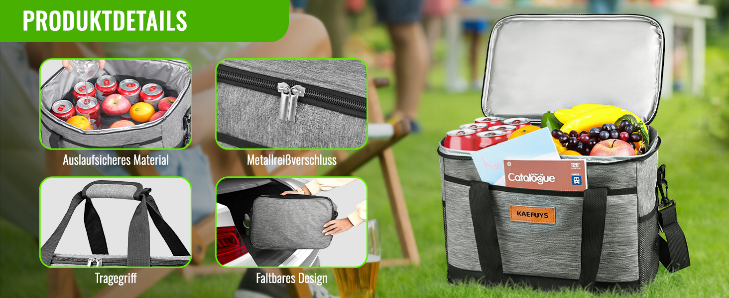 Сумка-холодильник 33л + 15л, складна, для пікніка, 14 год охолодження, велика термосумка для сім'ї, офісу, авто, кемпінгу, BBQ, подорожей, покупок, водонепроникна, блакитна