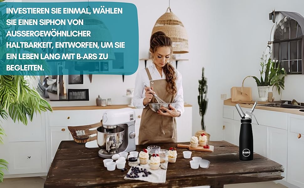 Дозатор для вершків B-ARS з алюмінію, 500 мл, з нержавіючою сталею, для десертів, мусів, легко миється