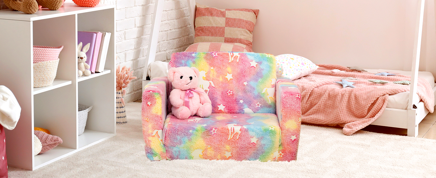 Дитяче розкладне диван-крісло BEJOY 2 в 1, Sherpa, з єдинорогами, для дитячої кімнати, подарунок на день народження, для дівчаток та хлопчиків