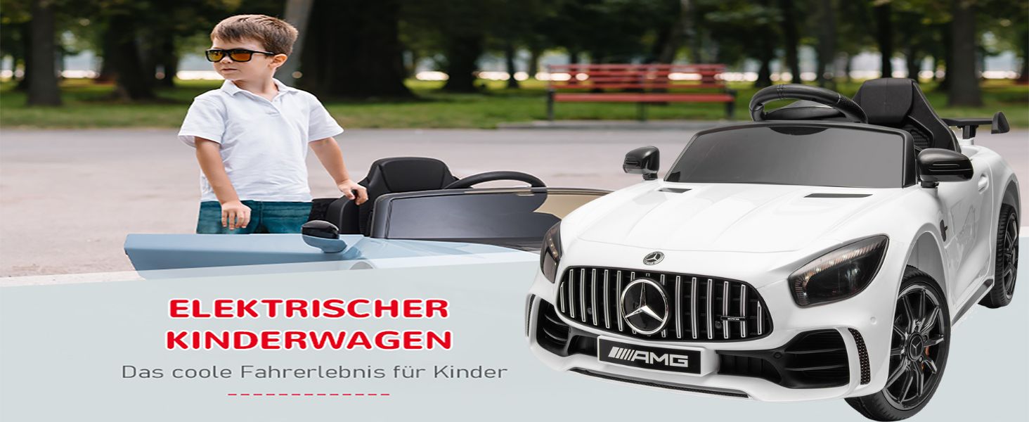 Дитячий електромобіль Mercedes-Benz AMG 12V, 2 двері, пульт, MP3, LED, білий
