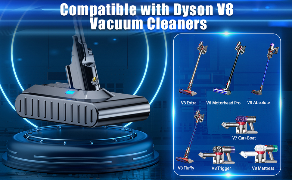 Акумулятор для пилососа Dyson V6 8000mAh з LCD-дисплеєм, сумісний з DC58-DC74, фільтри в комплекті (сірий)