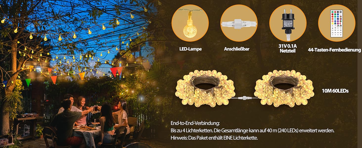 Гірлянда світлодіодна StarryEver 120 LED, 20м, RGB, 24 кольори, кулі, для вулиці та кімнати