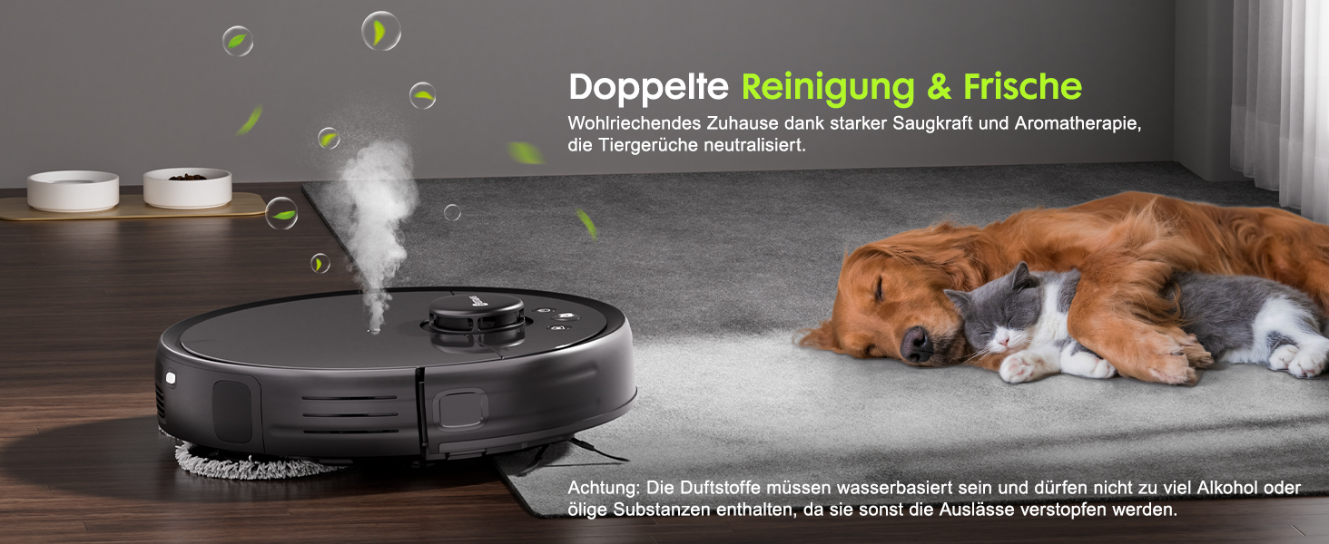 Робот-пилосос з функцією миття, автоматичне спорожнення (75 днів), потужність 8500Pa, зрізач для шерсті тварин, лазерна іграшка для котів, лазерна навігація, знімне м'яке прибирання, робот-пилосос для твердих поверхонь, килимів та шерсті тварин, чорний