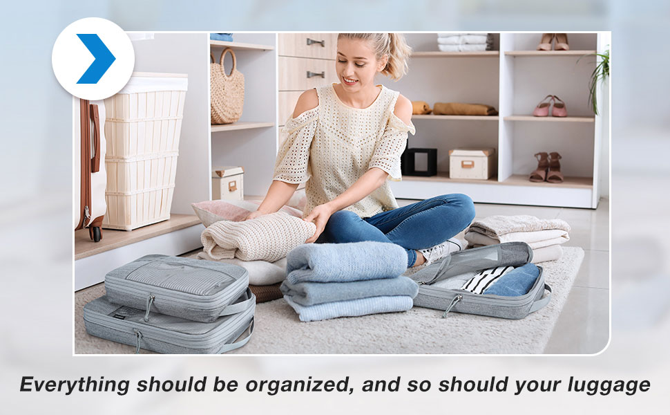 Набір компресійних органайзерів для подорожей BAGSMART (6 шт), міцні пакувальні куби для валізи та ручної поклажі, сірі