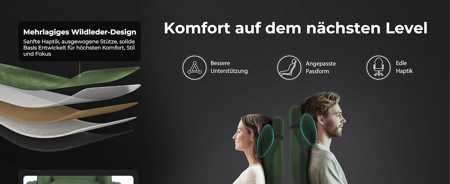 Ігрове крісло Dowinx з масажем попереку, регульованою підголівником, потовщеним сидінням, висувною підніжкою, регульованими підлокітниками, мікрофіброю велюром, нахилом 160°, (зелене)