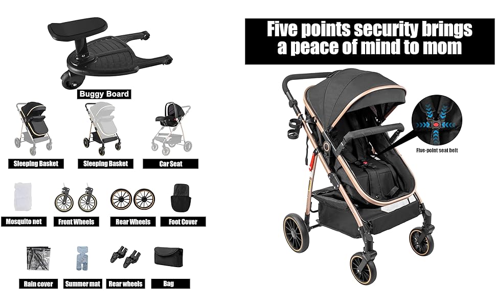 Дитяча коляска 3 в 1 Kinderwagen V9 Black (Комплект)