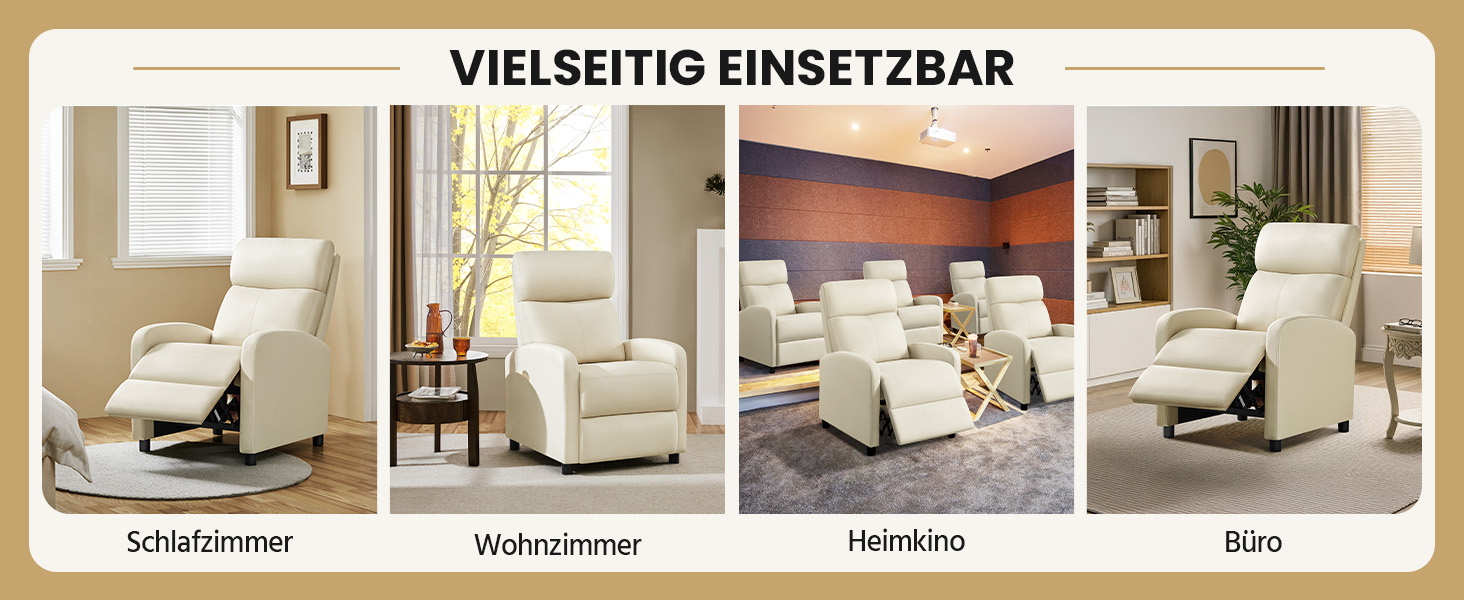 Крісло-релакс Yaheetech з регульованою підніжкою, крісло для телевізора, диван-крісло, крісло для відпочинку (Бежеве, штучна шкіра)