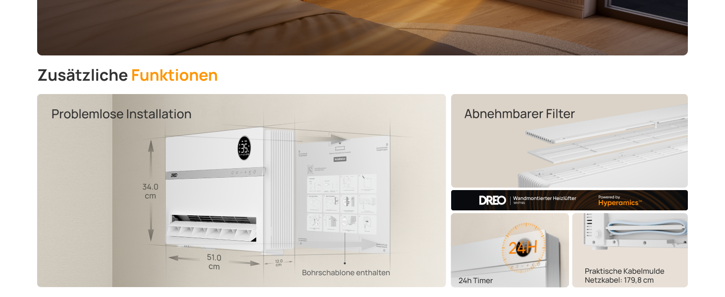 Електричний конвектор Dreo Smart Heizung: 2000W, з пульт та app, осциляція 120°, 5 режимів, таймер 24г, PTC кераміка, термостат