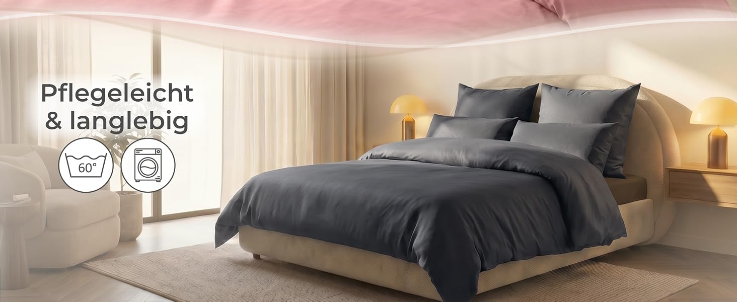 Постільна білизна LAYNENBURG Premium Mako Satin, 100% бавовна, Оеко-Текс 100, охолоджуюча літня комплект з підковдрою 135x200 см та наволочкою 80x80 см, шавлієвий колір