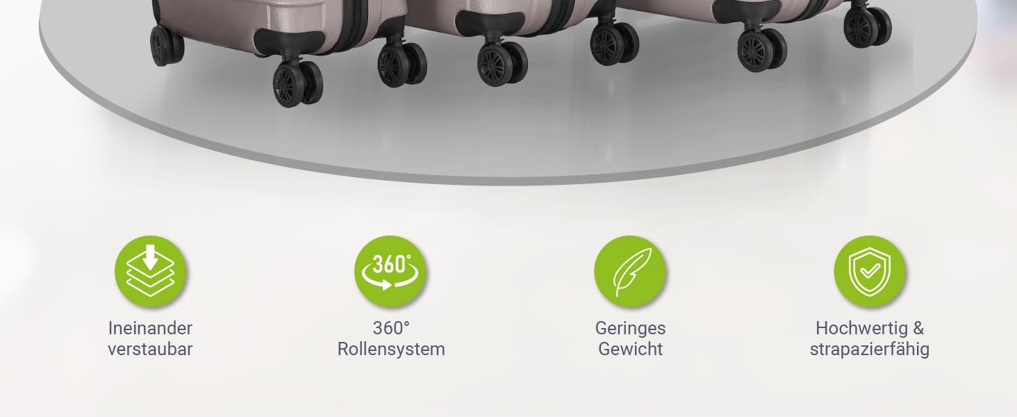 Набір валіз Juskys Hartschale 3-в-1 з кодовим замком, тихими колесами 360°, телескопічною ручкою, легкий, колір шампань