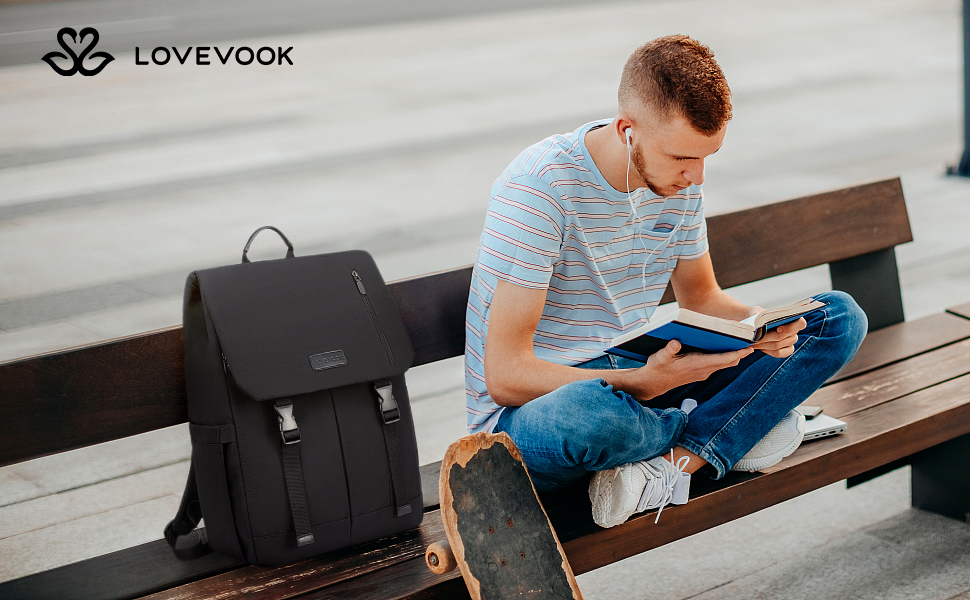 Універсальний рюкзак LOVEVOOK для ноутбука 15.6-17.3 дюймів, водонепроникний шкільний та міський рюкзак для жінок, чоловіків та підлітків, чорний