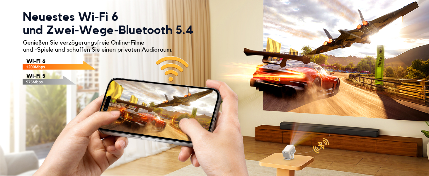 Smart проєктор AKIYO O4 з WiFi 6, Bluetooth 5.4, 4K, HDMI, USB, підтримкою PS5, автофокусом та автотрапецеїдною корекцією
