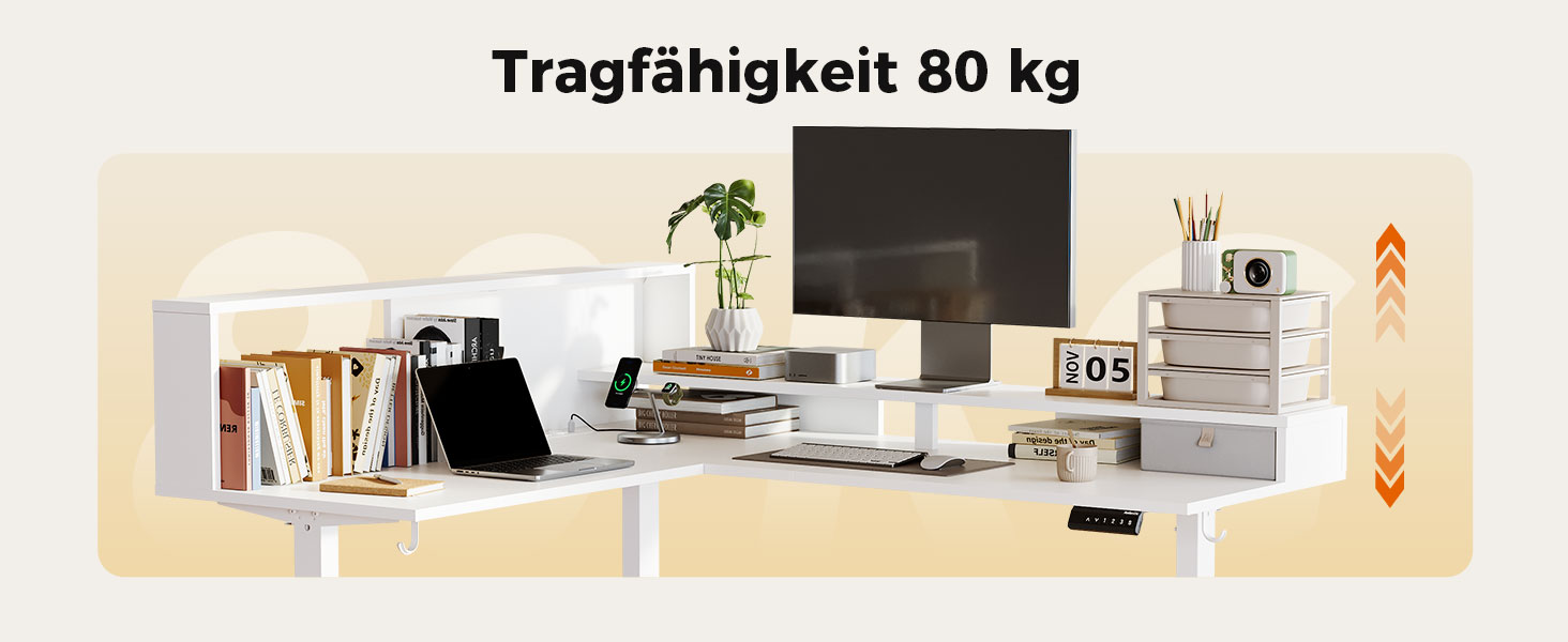 Регульований кутовий стіл Agilestic 160x140 см з LED та розеткою (Коричневий)